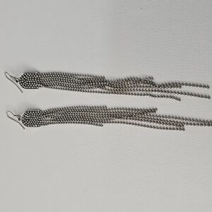 Silver Beaded Long Drop Earrings